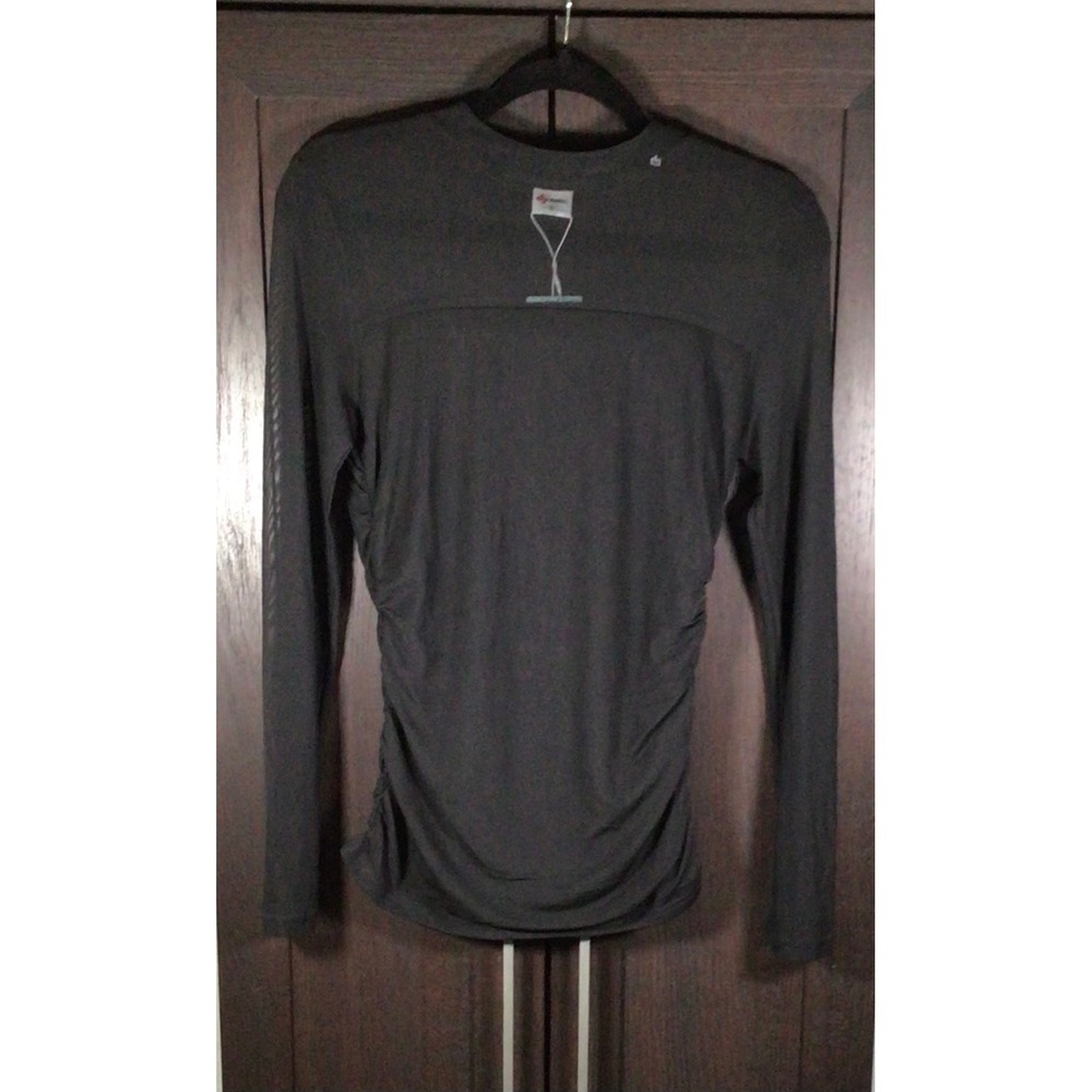 Women's Black Long Sleeve Ruched Side Fitted Top Stretchy Minimalist Y2K